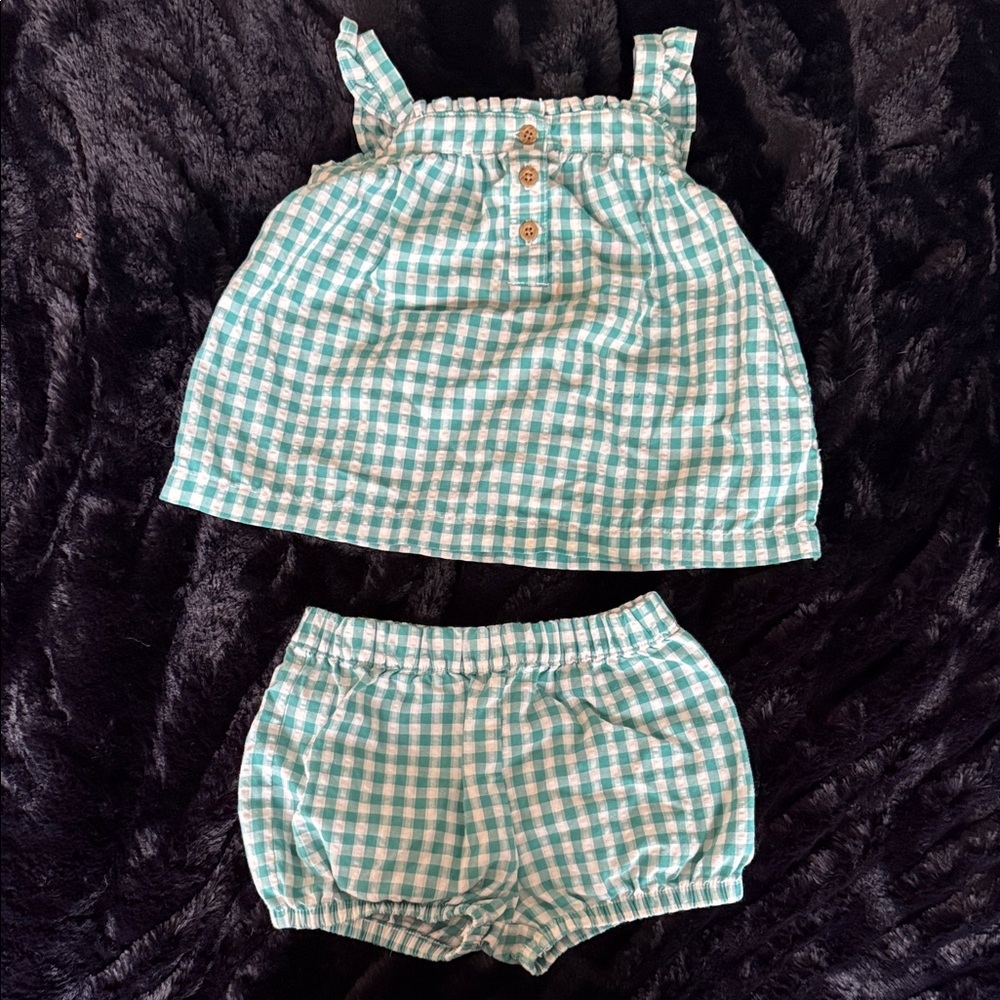 Carter's Gingham Checkered Diaper Cover Set - Teal and White